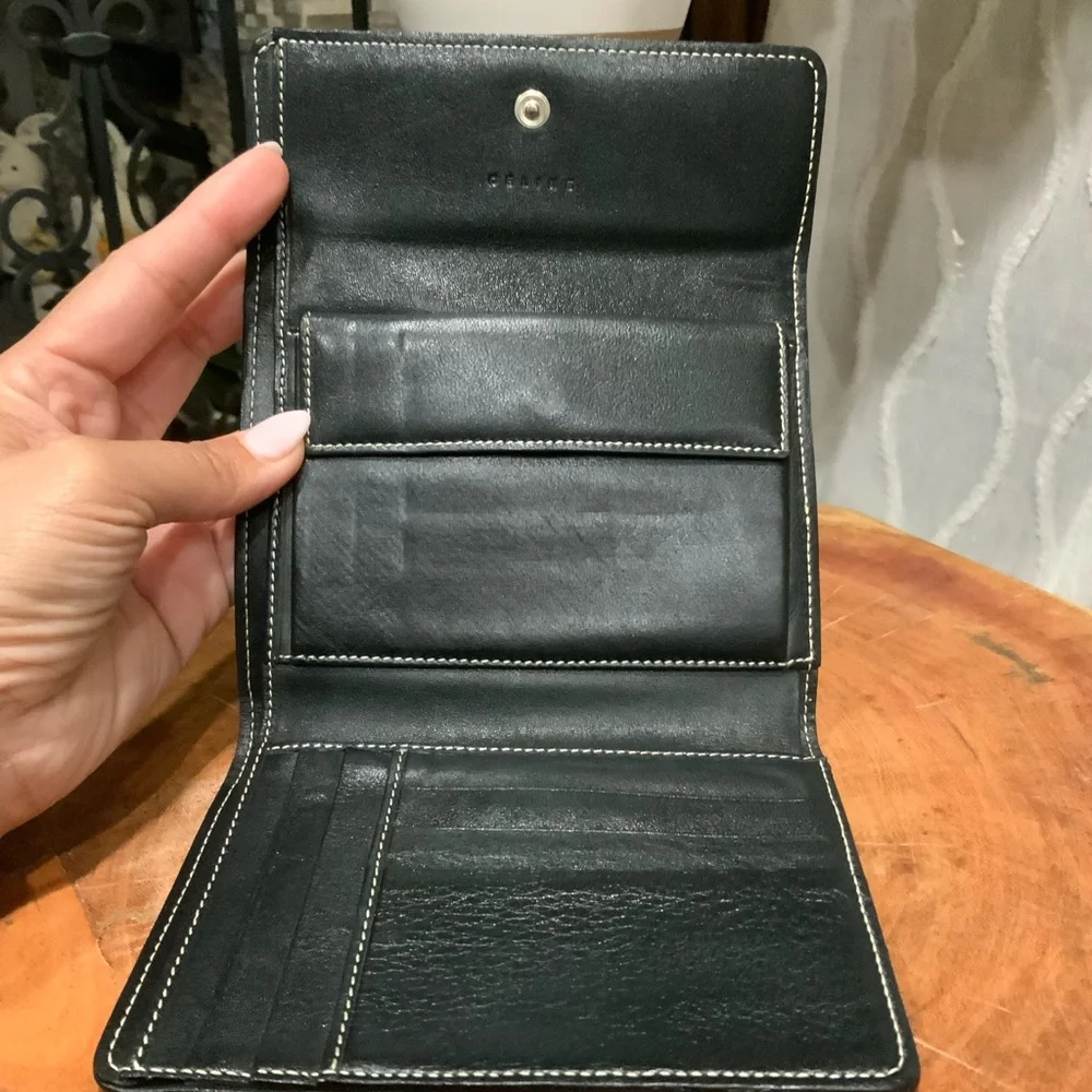 Vintage Celine Triomphe Monogram Wallet Black Grey Canvas Compact Clutch - Picture 9 of 12